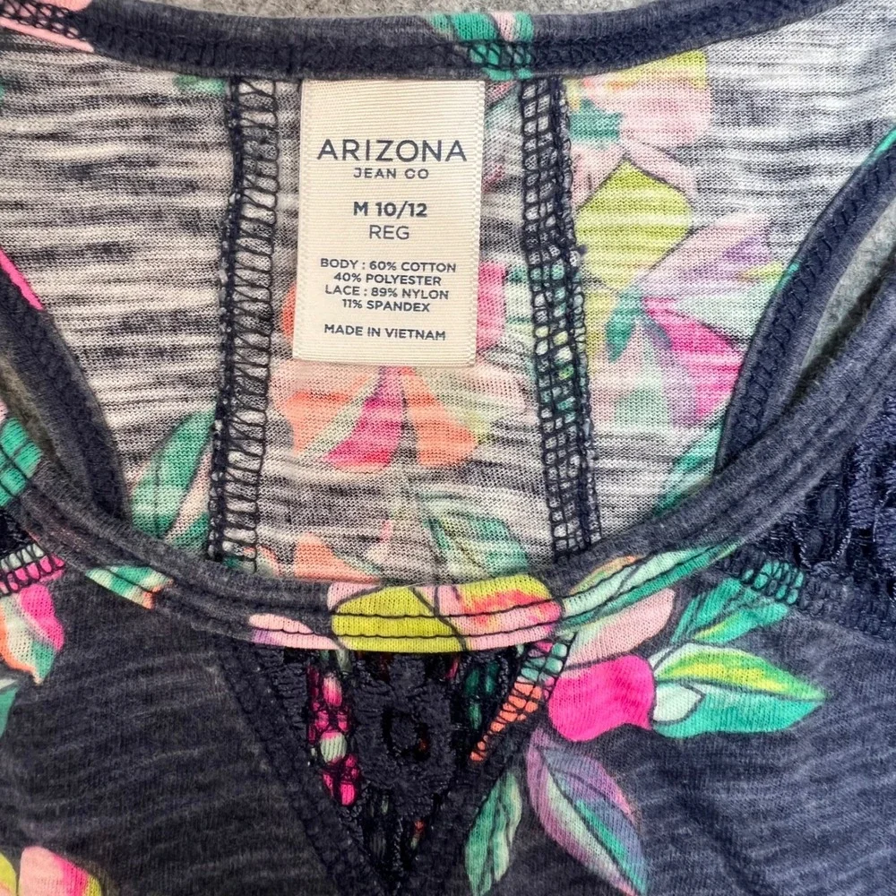 Arizona Jean Co Girls Floral Racerback Tank Top Lace Back Navy Size M‎ 10/12